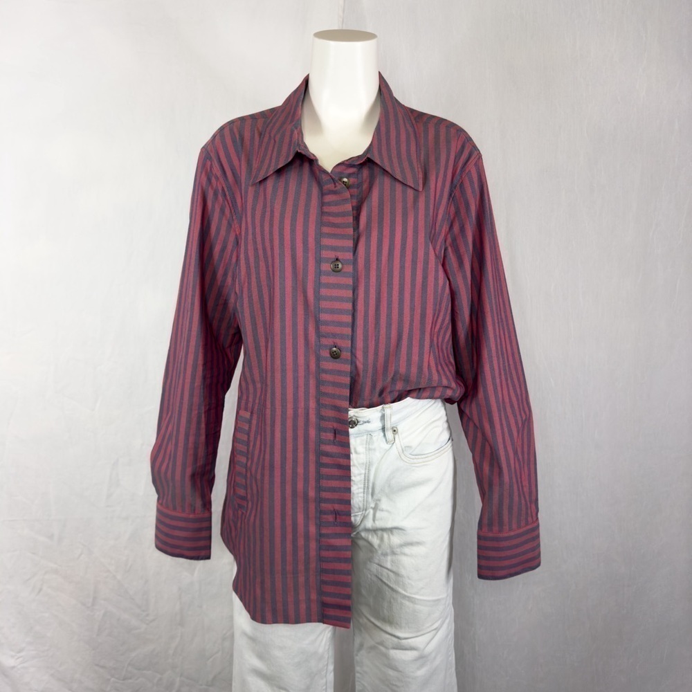 CABI Regatta Shacket Striped Button Down Blouse - Picture 3 of 16